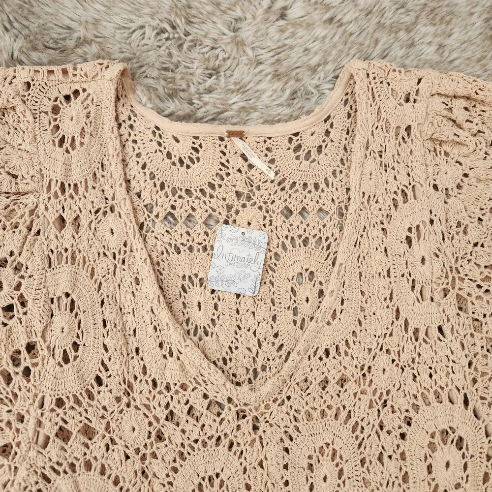Free People‎ Intimately FP Sand Dune Crochet Bodysuit In Nude Womens Size XL